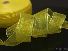 Žlutá stuha organzová 25mm MĚNIVÁ organza stužka šifónová AB žlutá,  á 1m