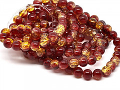 ČERVENÉ / žluté korálky práskané kuličky 6mm, bal. 28ks