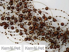HNĚDÉ perličky na silonu korálky k dekoraci 130cm, 1 šňůra