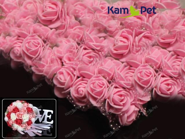 RŮŽOVÉ pěnové růže 25mm s tvarovacím stonkem