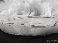 Bílá  stuha organzová se stříbrným lemem bílá/ stříbrná, á 1m
