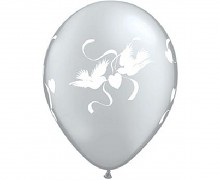 Svatební nafukovací balónek ČIRÝ s holoubky extra pevný