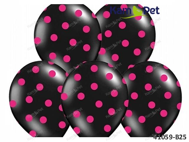 ČERNÝ s růžovými PUNTÍKY Nafukovací balónek extra pevný