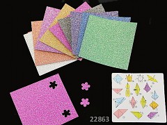 Origami papíry třpytivé s glitry scrapbooking, bal. 10ks