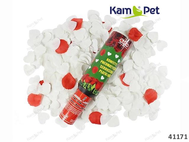 Červené plátky růží / bílé puntíky vystřelovací konfety tuba