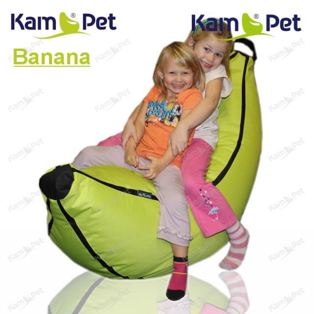 Zelený neon /černý sedací vak pro děti Banán Comfort ekokůže