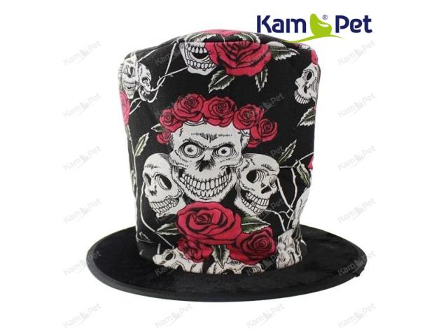 ČERNÝ halloween cylindr klobouk na karneval růže lebky