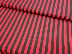 Látka bavlna červeno-černé proužky 10mm plátno ATEST DĚTI,  á 1m