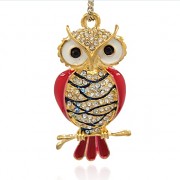 Zlatá červená SOVA s kamínky LUXUSNÍ přívěšek vintage náhrdelník s přívěškem dárek pro ženu