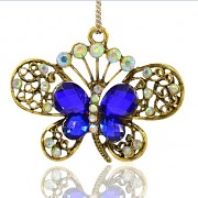 MODRÝ MOTÝL s kamínky LUXUSNÍ Přívěšek zlatý vintage náhrdelník s přívěškem dárek pro ženu