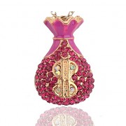 MAGENTA MĚŠEC s kamínky LUXUSNÍ Přívěšek zlatý vintage náhrdelník s přívěškem dárek pro ženu