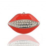 ČERVENÉ rty s kamínky LUXUSNÍ přívěšek vintage náhrdelník s přívěškem dárek pro ženu pusa ústa
