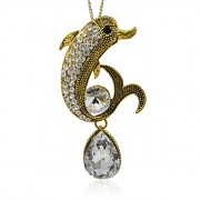 DELFÍN s kamínky zlatÝ přívěšek vintage náhrdelník s přívěškem dárek pro ženu