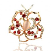 ČERVENÝ KVĚT s kamínky zlatÝ přívěšek vintage náhrdelník s přívěškem dárek pro ženu