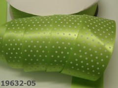 Stuha s puntíky šíře 38mm zelená limetka/bílé puntíky, bal. 2,07m