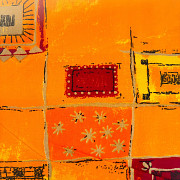KUPONY Č 277-Látka bavlna plátno ATEST DĚTI,oranžová-ornament,110/65