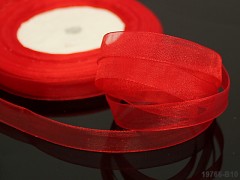 Červená stuha organzová 10mm organza stužka červená, cívka 45metrů